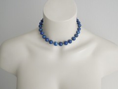 Lapis Lazuli? Sodalite? Ball Necklace 800 Silver 58.5 G/39 Cm/Ø 0.9 Cm-1.3 Cm