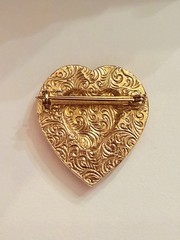 Vintage 1928 Heart Brooch Pink Enamel Faux Pearl Rhinestone Pin Unsigned