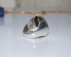 Vintage Handmade Sterling Silver Banded Agate Signed Bold Signet Ring Size 9.5