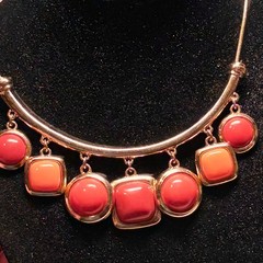 MONET necklace vintage orange brown shades acrylic charms goldtone metal tube