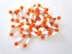 Vintage Glass Bead Mod Necklace 60’s White Orange XX Long 28 in