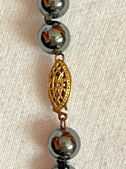 Hematite Vintage 36” Round Beaded Necklace Vintage 80s Semi-Precious Stones