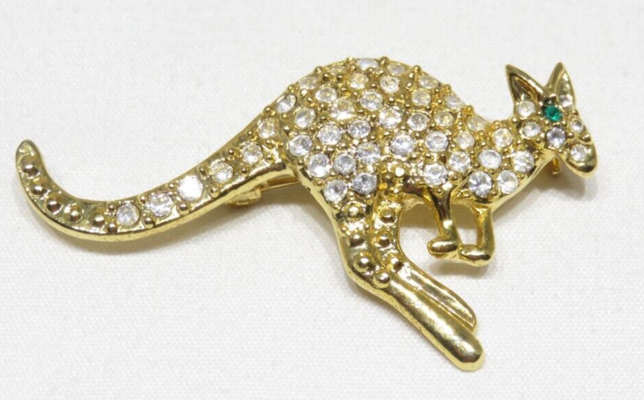 Vintage Kangaroo Pave Gold Tone Green Eyed Brooch Lot 1878S lisasfinds
