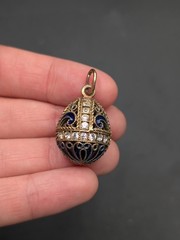 Sterling Silver Gold Vermeil Enamel Rhinestone Russian Mini Egg Charm Pendant