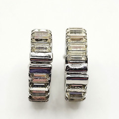 Clear Baguette Sparkly Rhinestone Hinged Clip On Small Hoop Vintage Earrings