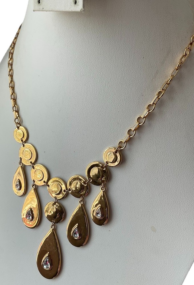 Ben Amun 22K Gold Plated Bib Necklace/ Teardrop Pendants/ Very Good Condition