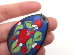 Vintage Mid Century MCM Colorful Red Green Blue Enamel Copper Teardrop Pendant