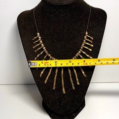 VCLM necklace brasstone metal twisted sticks beads on chain bib vintage
