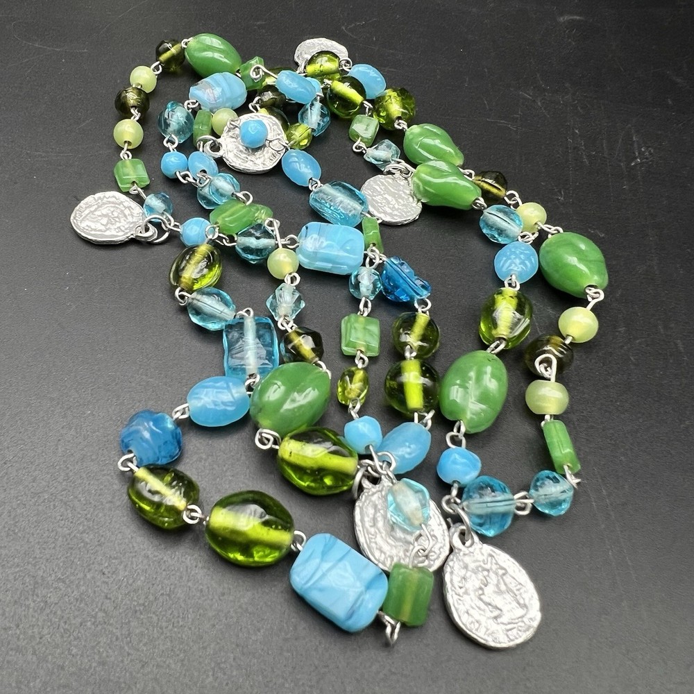 Multicolor Art Glass Lucite Bead 44” Long Flapper Necklace
