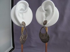 VINTAGE OLD PAWN LONG STERLING DANGLE FAN TOOLED CONCHO SWING PIERCED EARRINGS