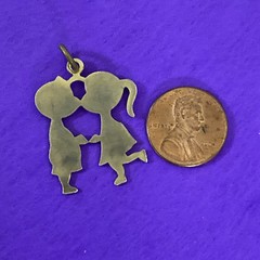 Vintage Charm Necklace Pendant Kissing Couple First Kiss Charm Silver Tone Metal