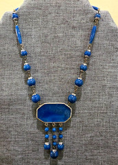 Vintage ART DECO Czech Blue Lapis Exotic Glass Bird Pendant Necklace 14″ Bohemia