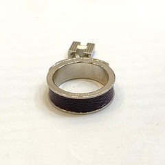 HERMES Kelly H Charm Scarf Ring Silver Brown 20mm
