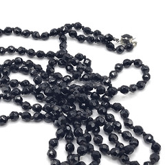 Vintage 40s Faceted Black Jet Long Strand Necklace 56in Made in Austria