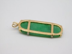 CHINESE EXPORT 14K YELLOW GOLD GREEN JADE DIAMOND STONE PENDANT