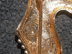 Signed JJJ Shoe Pin Gold Tone Green Faux Pearls