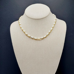 Choker Polished Rice Pearl Gold Tone Braided Chain Pearl Necklace Korea 16 Inch