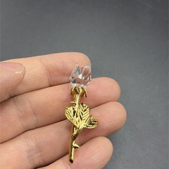 Swaovski Crystal Rose Brooch Label Pin In Gold , Marked Flower 1 3/4”L No Box