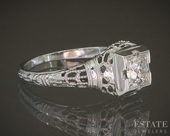 Antique 14k White Gold OEC Natural .28ct Diamond Filigree Solitaire Ring p19370