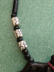 Vtg Flying Colors Dog Necklace Ceramic Black Dog White Accident Beaded Necklace