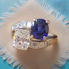 Vintage Platinum Toi Et Moi Ring 5.77CT.Natural Blue Sapphire Diamond GIA Cert