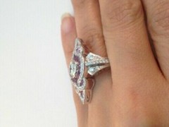 Art Deco Style 3.45Ct Lab Created Diamond & Sapphire Engagement 925 Silver Ring