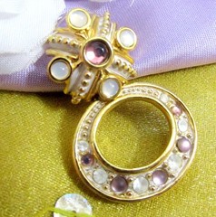 Vtg Rare Runway Exquisite MONET Dangle GP Moonglow Purple & White Hoop Earrings