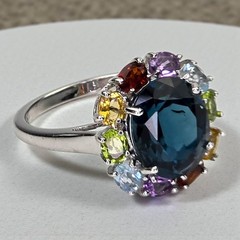 London Blue Topaz Multicolor Gemstone Gemstone 925 Sterling Silver Ring Sz 8.75