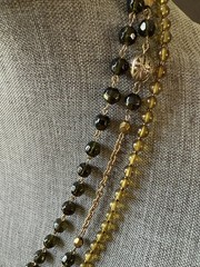 Vintage Triple Strand Statement Necklace Glass Bead Chain Gold Tone Boho Career