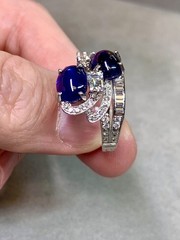 Vintage 1950’s Birks Platinum Cabochon Sapphire French Diamond Cocktail Ring