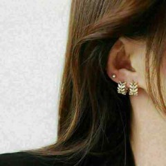 Leaf Branch Huggie Hoop Earrings 2.4 Ct Simulated Diamond 14K Yellow Gold Over