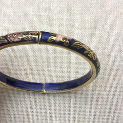 Vintage Cloisonne Bangle Bracelet Blue, Gold, Green, and Red Floral print