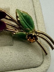Vintage Austria Crystal Brooch and Earring Set 1950s Gold Tone Enamel Floral