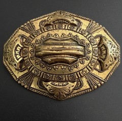 Victorian Revival Gold Tone Sash Pin Brooch Ornate Oval Statement 2.5in Vintage!