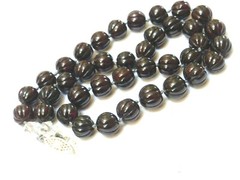VINTAGE NATURAL CARVED GARNET BEAD NECKLACE, STERLING SILVER CLASP