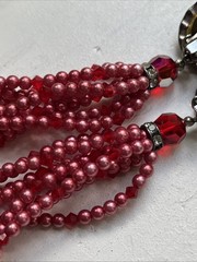 Vintage Super Long Dangle Drop Red Crystal Rivoli Pink Pearl Clip On Earrings