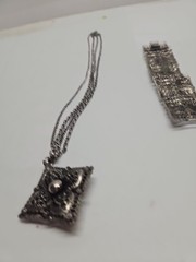 Vintage CELIBRITY NY silver Filligree Double Chain & Bracelet Set 28& 8.5 in