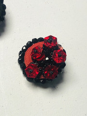 VTG/ANTIQUE RUBY RED DIMENSIONAL HEXAGON CRYSTAL CLUSTER EARRINGS BLACK BASE