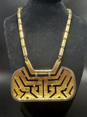 Vintage 1960s Pierre Cardin Space Age Modernist Gold Tone Statement Art Necklace