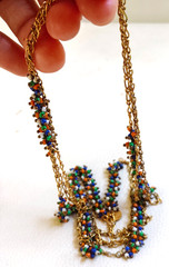 Vintage Carla Perretti Long Gold Chain Seed Bead 3 Wrap Necklace Signed Italy