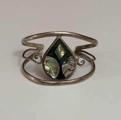 925 Sterling Silver Mother Of Pearl Enamel Cuff Bracelet Child 5.50in Mexico VTG
