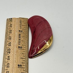 Modern Glazed Ceramic Art Modernist Brutalist Brooch Pin Burgundy /Gold