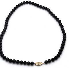 Vintage Black Onyx 6mm Round Beaded Necklace 12 KT GF Fishhook Clasp 16″