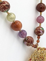 Vintage Graziano Mandala Pendant Necklace Cloisonne Beads Gold tone Statement