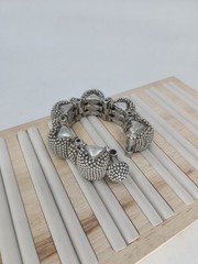 Antique Rajasthan Tribal Sterling Silver Granulated Bracelet 290g Handmade 6.75