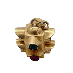 Vintage 18K Yellow Gold 3D Traffic Light Emerald Ruby Gemstone Charm