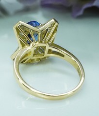Vintage Tanzanite Baguette Diamond Ballerina 18K Gold Halo Ring Estate 4.3cttw