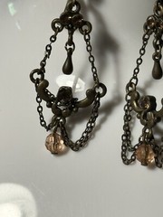 Antique Chandelier Peach Beads Earrings Alloy Metal Self Clasp Beautiful 2inch