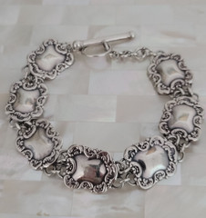 Vintage SE Thailand 925 Sterling Silver Repousse Link Bracelet 8″ L