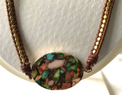 Vintage Boho Leather Faux Turquoise Stone necklace